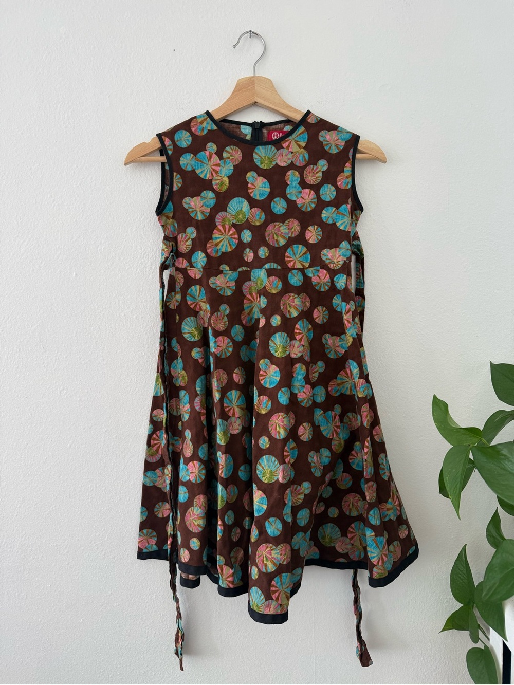 Sleeveless Brown Floral-Print Tie-Detail Girls' Dress